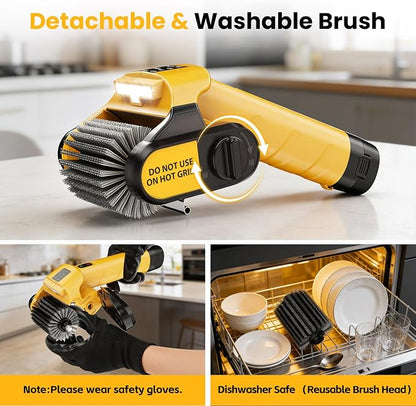 Electric Grill Brush, 100W Power, 5000mAh Large Battery, 350-Min Runtime | Best Wireless BBQ Grill Brush for Outdoor Grill, Motorized 304 Stainless Steel Cleaning Head with Bristle-Free Design