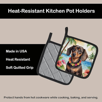 Caroline's Treasures Dachshund Luau Pair of Pot Holders Kitchen Heat Resistant Pot Holders Sets Oven Hot Pads for Cooking Baking BBQ, 7 1/2 x 7 1/2