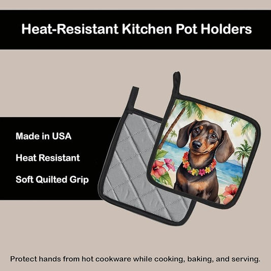 Caroline's Treasures Dachshund Luau Pair of Pot Holders Kitchen Heat Resistant Pot Holders Sets Oven Hot Pads for Cooking Baking BBQ, 7 1/2 x 7 1/2