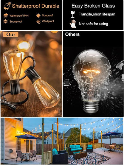 Outdoor String Lights 400FT Waterproof Outside Lighting for Patio Backyard | 208 Shatteproof Dimmable ST38 Edison Bulbs, 4-Pack x 100FT Connectable Outdoor Lights for Porch Bistro Garden Gazebo Balcony