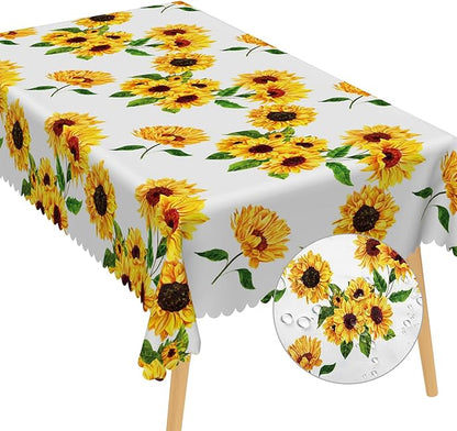 Sunflowers Table Cloth for Rectangle Tables 60x120 Inch Sun Flowers Table Cloth Perfect for Spring Home Decor Flower Waterproof Polyester Rectangular Tablecloth for BBQ Camping Picnic Decor