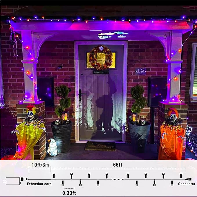 66FT 200 LED Outdoor String Lights, Orange and Purple String Lights for Outside Waterproof with 8 Modes, Plug in Connectable Twinkle Fairy Lights for Indoor Home Patio Garden Decorations