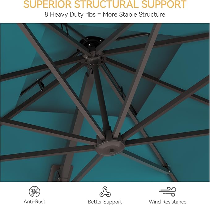 10x10 FT Patio Umbrella with Base, Large Cantilever Double Top Heavy Duty Offset Umbrellas with 360° Rotation, Outdoor shade for Garden Deck Pool, Turquoise