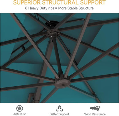 10x10 FT Patio Umbrella with Base, Large Cantilever Double Top Heavy Duty Offset Umbrellas with 360° Rotation, Outdoor shade for Garden Deck Pool, Turquoise