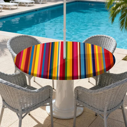 Outdoor Tablecloth with Umbrella Hole and Zipper Fits 37-44" Tables | Waterproof Round Fitted Tablecloth with Elastic Edge, Wipeable Outdoor Table Cover for Patio, Garden, Picnic