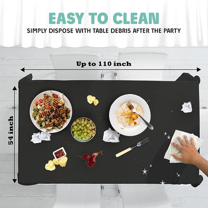 Tablecloth Roll – 54" X 110' Black Premium Plastic Table Cloths with Cutter Box - Cut to Size - Decorative Rectangle Table Cover Smooth Tablecloth - Disposable Tablecloths for Parties, Weddings.