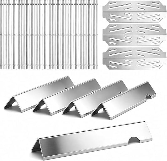 QuliMetal SUS304 18.75" Grill Grates with 66032 Flavorizer Bars & Heat Deflectors for Weber Genesis II 300 /LX 300, GS4 Genesis II E-310 E-315 S-335 Series Gas Grill, 66795 66095 66040 Grill Parts