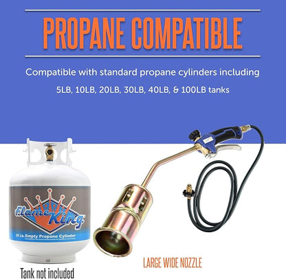 Flame King Propane Torch Kit Heavy Duty Weed Burner Powerful 320,000 BTU with 6-ft Hose Regulator Assembly