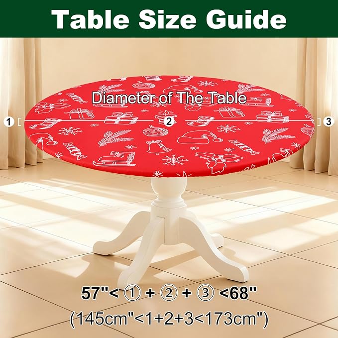 Smiry Round Spandex Tablecloth, Elastic Fitted Washable Tablecloths for 57"-68" Tables, Waterpoof Stretch Picnic Table Cover for Dining, Indoor and Outdoor, Holly Berry & Gift