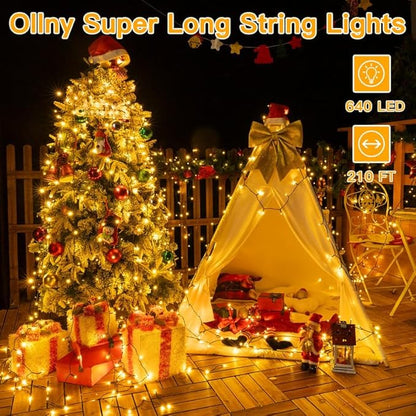 Ollny Christmas Lights, 210FT 640LED Color Changing Christmas Tree Lights with 11 Modes Remote Control, Outdoor Christmas Lights for Outside Indoor Patio Weddings Xmas Decorations (Pack of 2)