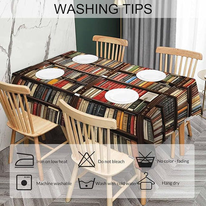 Tablecloth Bookshelf, Library Bookshelves Books Rectangular Table Cover Kitchen Table Cloth for Dining Hotel Coffee Parties Tabletop Decoration, 52x70 Inch