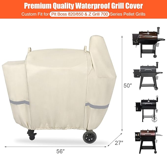 Grill Cover for Pit Boss Pro Series 850, 820 Deluxe/ 820D/ 820FB/ 820D3/ 820SC/ 820XL 820PS1 820CS1 Competition, Sportsman 820 Wood Pellet Grills, Grill Cover with Elastic Drawstrings, Beige