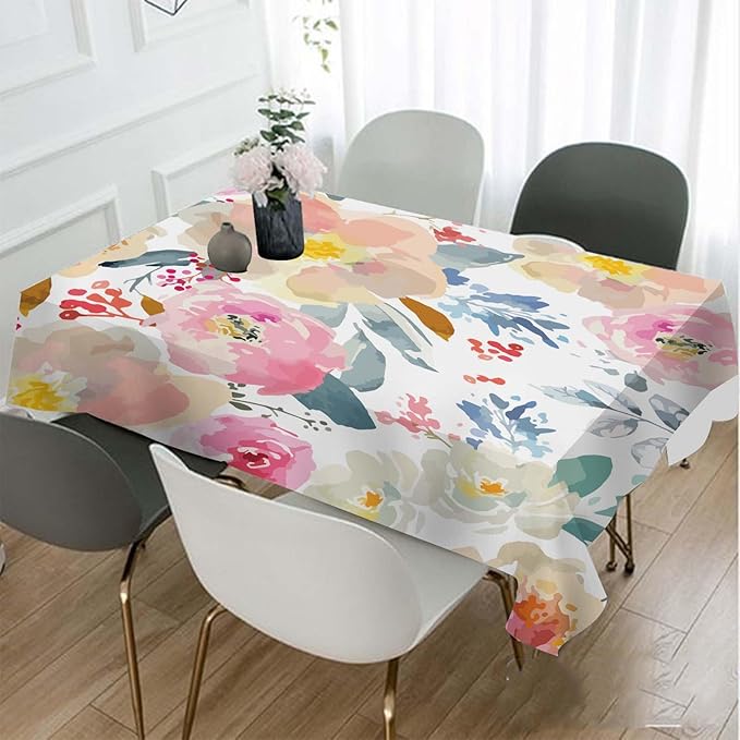 TKS MITLAN Romantic Floral Decorative Rectangle Tablecloth Spring Garden Colorful Plants Polyester Table Cloths Kitchen Table Cover for Dining BBQ Picnic Coffee Table 60 x 84 Inch 6-8 Seats