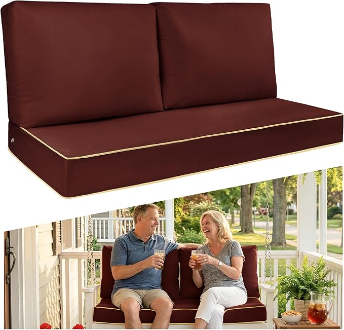 Outdoor Loveseat Cushion Set - High Back Deep Seat Patio Sofa & Back Pillows, Thick Comfort Foam 45x22 for Porch Deck Garden Furniture Replacement (Red)