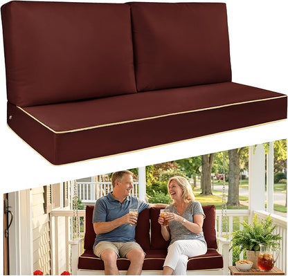 Outdoor Loveseat Cushion Set - High Back Deep Seat Patio Sofa & Back Pillows, Thick Comfort Foam 45x22 for Porch Deck Garden Furniture Replacement (Red)