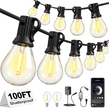 100FT-Outdoor-String Lights-Waterproof-Dimmable-S08-Edison-LED-Bulbs-Patio-Outside-Porch-Backyard-Garden-Gazebo-Yard-Deck-Balcony-Party-Camping-House-Hanging-Lighting-Bluetooth-Control