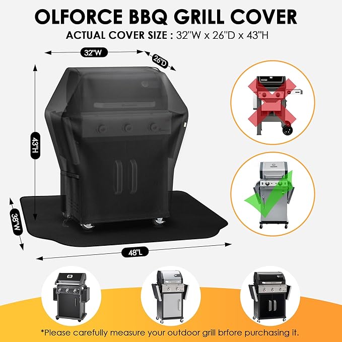 Grill Cover 32 Inch & Under Grill Mat,Grill Cover for Outdoor Waterproof Weather Resistant,UV & Fade Resistant, Compatible with Weber Nexgrill Charbroil Kenmore Gas Grill, Black