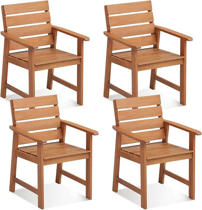 Tangkula Set of 4 Wood Patio Dining Chair, Wood Dining Armchairs with Breathable Slatted Seat & Inclined Backrest, Ergonomic Outdoor Chairs for Backyard, Balcony, Garden