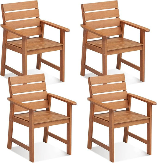 Tangkula Set of 4 Wood Patio Dining Chair, Wood Dining Armchairs with Breathable Slatted Seat & Inclined Backrest, Ergonomic Outdoor Chairs for Backyard, Balcony, Garden
