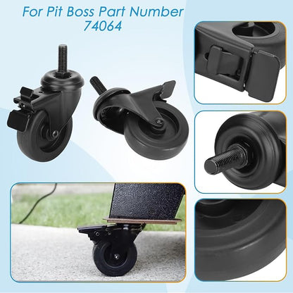 74064 Grill Wheels for Pit Boss Pellet Grill Austin XL, Pro Series II 1150, Pro Series II 850PS2, 54389 Wheels for Pit Boss Replacement Wheels for PitBoss Austin XL Parts