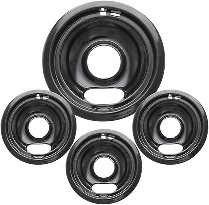 4 Pack Black Drip Pans, Compatible with Whirpool Kenmore Frigirate Stove Top Drip Bowls. Include 3 Pcs 6'' Range Replacement Drip Pans and 1 Pcs 8 '' Cooktop Drip Pans