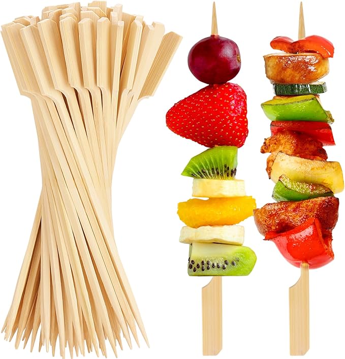 FATLODA 7 Inches Cocktail Picks Bamboo Skewers For Appetizers, 200PCS Paddle Wooden Skewers, Fancy Flat Toothpicks For Appetizers Party Sandwich Fruit Charcuterie