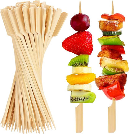 FATLODA 7 Inches Cocktail Picks Bamboo Skewers For Appetizers, 200PCS Paddle Wooden Skewers, Fancy Flat Toothpicks For Appetizers Party Sandwich Fruit Charcuterie