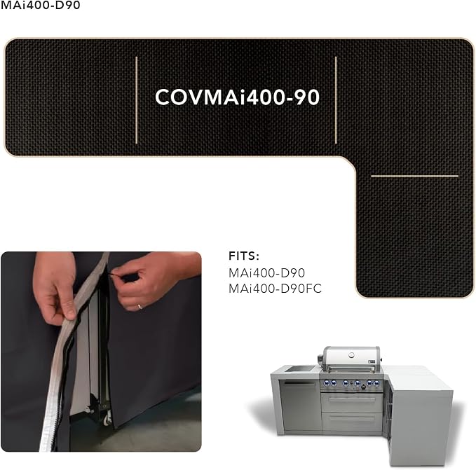 Mont Alpi 400 COVMAi400-90 L-Shaped 4-Burner Heavy Duty All Weather Water Resistant 82" x 50" Full Black Grill Cover for MAi400-D90 and MAi400-D90FC Stainless Steel Modular Outdoor Kitchen BBQ Islands