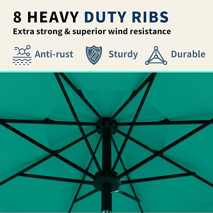 9FT 3 Tiers Patio Umbrella With Auto Tilt And Crank, Outdoor Table Market Umbrella with 8 Sturdy Ribs for Garden, Lawn, Deck, Backyard and Pool