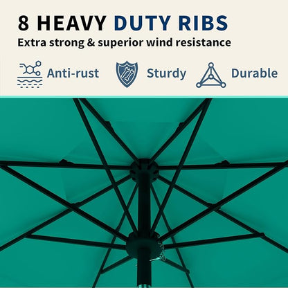 9FT 3 Tiers Patio Umbrella With Auto Tilt And Crank, Outdoor Table Market Umbrella with 8 Sturdy Ribs for Garden, Lawn, Deck, Backyard and Pool