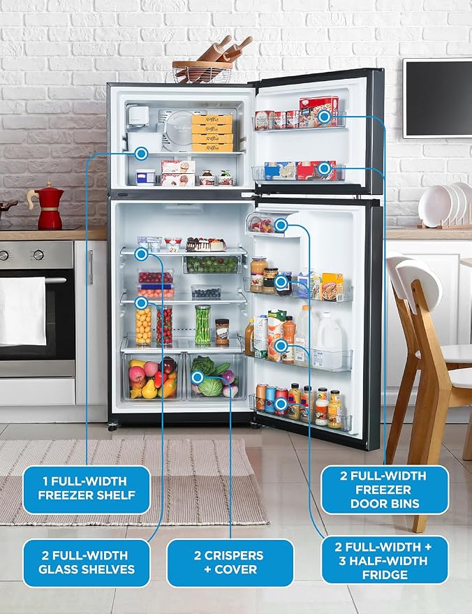 Commercial Cool 18 Cu. Ft. Top Mount Refrigerator with Ice Maker, 2-Door Fridge with Top Freezer, Freezer with Icemaker and Adjustable Temperature Control, Energy Star Certified, Stainless Look | 2-Door Refrigerator with Top Freezer, Freezer with Icema...