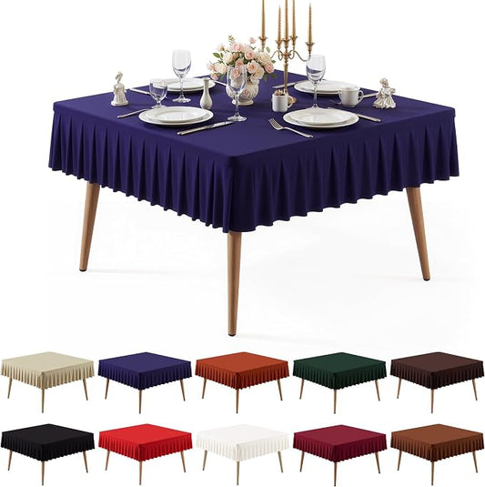 PARTISKY Navy Blue Spandex Square Tablecloths 48x48 Inch, Wrinkle Free Fitted Card Table Cloth Stretch Square Table Cover for Kitchen Dinner, Holiday Party, Wedding Banquet, Display Trade Show