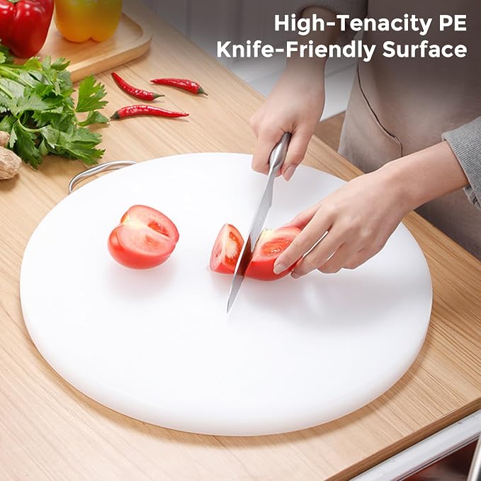 15" Round Plastic Cutting Board, 3" Extra Thick Commercial Grade Butcher Board, Food-Grade PE Chopping Block for Meat Cutting, Butchering, BBQ Prep & Restaurant Kitchen Use