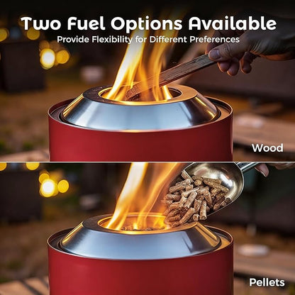 BALI OUTDOORS 6.5 inch Tabletop Fire Pit Round, Stainless Steel Table Top Firepit Small, Outdoor Smokeless Firepit Portable, Red