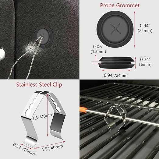 Replacement Meat Probe for Traeger Pellet Grill, 2-Pack Temperature Probes, with 2 Pcs Grommets and 2 Pcs Clips, 3.5 mm Plug Waterproof Thermometer Probe Accessories
