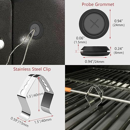 Replacement Meat Probe for Traeger Pellet Grill, 2-Pack Temperature Probes, with 2 Pcs Grommets and 2 Pcs Clips, 3.5 mm Plug Waterproof Thermometer Probe Accessories