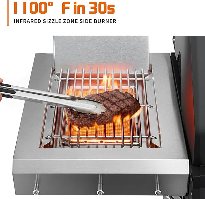 SKOK 5 Burner BBQ Grill with Infrared Side and Rear Burners,Gas Grill with Cast Iron Grates,Outdoor Barbecue Grill 72,000 BTU Output