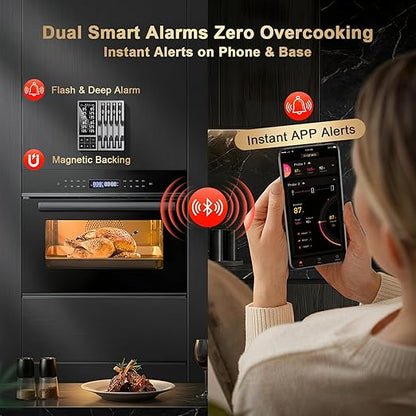 Wireless Meat Thermometer Digital with 4 Probes - 800FT Bluetooth Food Cooking Thermometer, Dual Sensors with NIST Certified Accuracy, Standalone Base for Kitchen Grill BBQ Oven Smoker