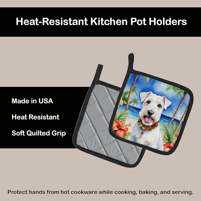 Caroline's Treasures Sealyham Terrier Luau Pair of Pot Holders Kitchen Heat Resistant Pot Holders Sets Oven Hot Pads for Cooking Baking BBQ, 7 1/2 x 7 1/2
