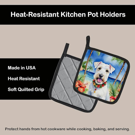 Caroline's Treasures Sealyham Terrier Luau Pair of Pot Holders Kitchen Heat Resistant Pot Holders Sets Oven Hot Pads for Cooking Baking BBQ, 7 1/2 x 7 1/2