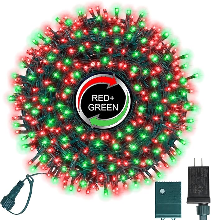 500 LED Red & Green String Lights, 46ft 16 Modes Plug in Christmas Lights, Waterproof Connectable Color Changing Cluster Lights for Indoor Outdoor Party Holiday Decor