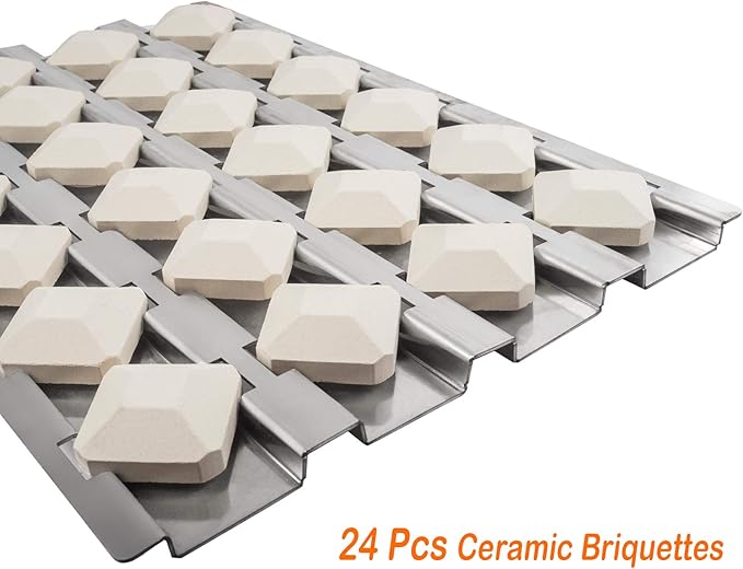 BBQ Future Stainless Steel Heat Plate Flame Tamer with 24pcs Ceramic Briquettes Compatible Alfresco ALX2-30, ALX2-42, ALX2-56 Series Gas Grills