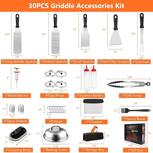 Blackstone Griddle Accessories, 30PCS Grilling Accessories for Outdoor Grill, Grill Accessories with Spatula, Basting Cover, Egg Rings for Outdoor BBQ, Camping, Teppanyak