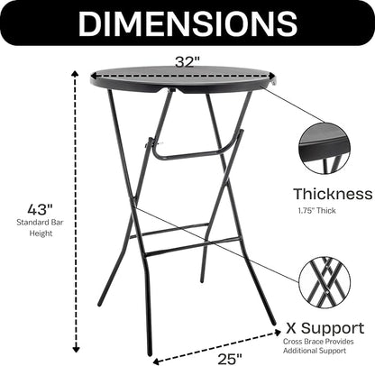 BTExpert Set of 2, 32" Round 43" Bar High Top Folding Cocktail Table Commercial Portable for Drink Patio Banquet Card Plastic Coffee Dining Wedding Party Event Home Kitchen Outdoor Black