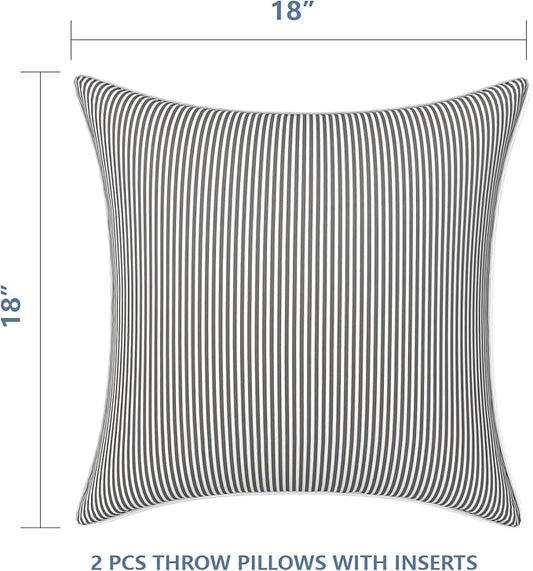 LVTXIII Outdoor/Indoor Throw Pillows, Decorative Patio Accent Pillows, Fluffy Water Repellent Garden Cushions for Home Patio Coach Sofa Use, 18×18 Inch, Pack of 2, Strip Grey