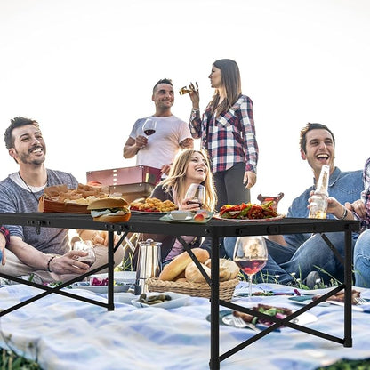 Folding Grill Table, 4x2 FT Portable Camping Table, Foldable | 3 Adjustable Height Max 27.5" Grill Tables for Outside with Mesh Bag, Outdoor table for Camping, Picnic, BBQ, Beach, Patio