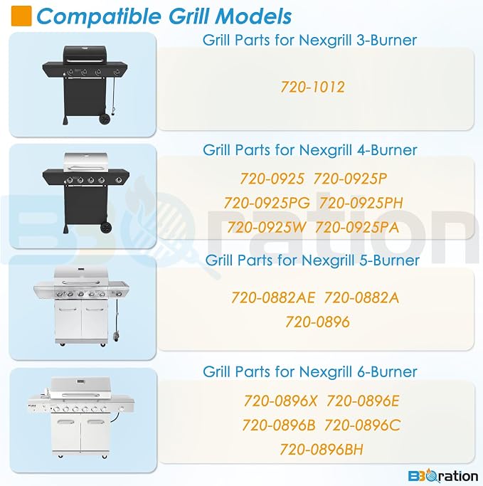 Grill Parts for Nexgrill Deluxe 6-Burner 720-0896B 720-0896E 720-0896C 720-0896X, Heat Shield and Burner Kit for Nexgrill 720-0896B Replacement Parts Nexgrill Replacement Parts 6 Burner