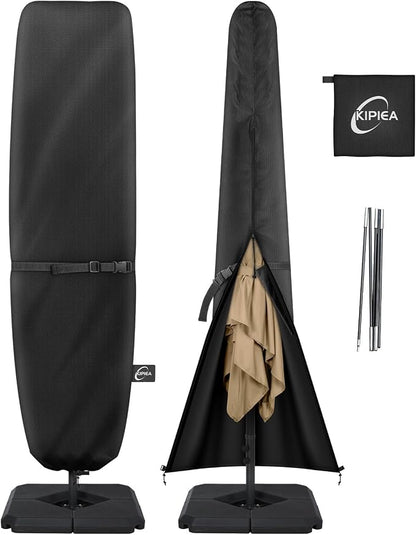 Patio Umbrella Cover for 13'-15' Double-Sided Umbrella, Upgraded 600D Heavy Duty Outdoor Umbrella Covers with Support Pole and Zipper
