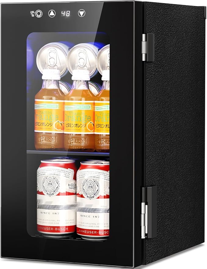 Antarctic Star Beverage Refrigerator, 10L Portable mini fridge with Electronic Temperature Control, 40-61°F Glass Door, Small Drink Fridge for Bedroom, Dorm, Office, Bar & Kitchen