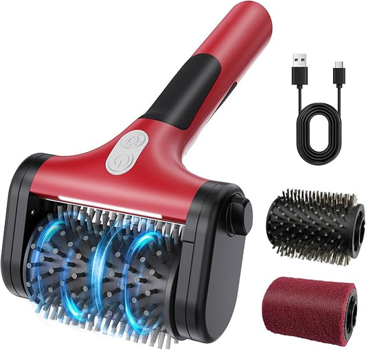 Electric Grill Brush for Outdoor Grill,2600mAh Rechargeable Electric Grill Cleaner with 2-Speed(Max 1000RPM)，2 Replacement Heads and LED Light for Outdoor/Camping BBQ Grates Cleaning Tool (Red)
